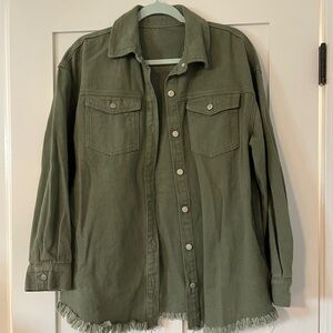 Olive Green Button-Up Shirt Jacket